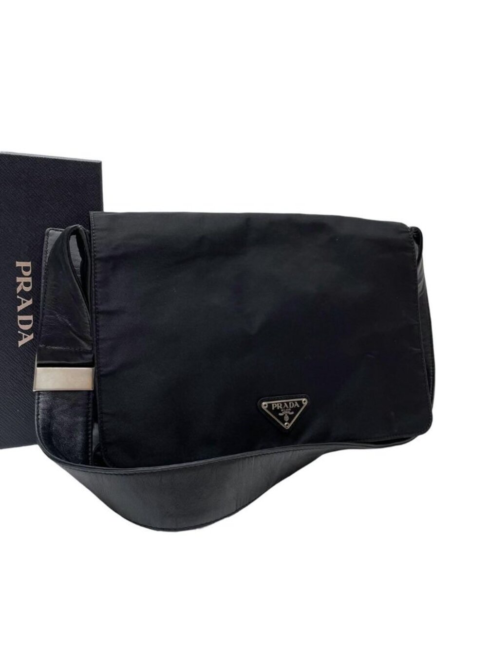 Prada Nylon Leather Bag Triangle Plate Logo Black